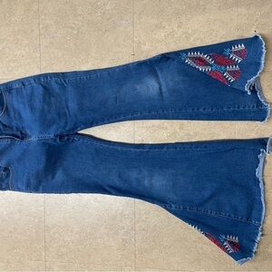 Girls Embroidered Flare Blue Jeans
